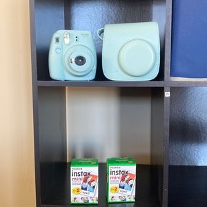 Instead blue mini 9 Polaroid camera with case and 2 film boxes